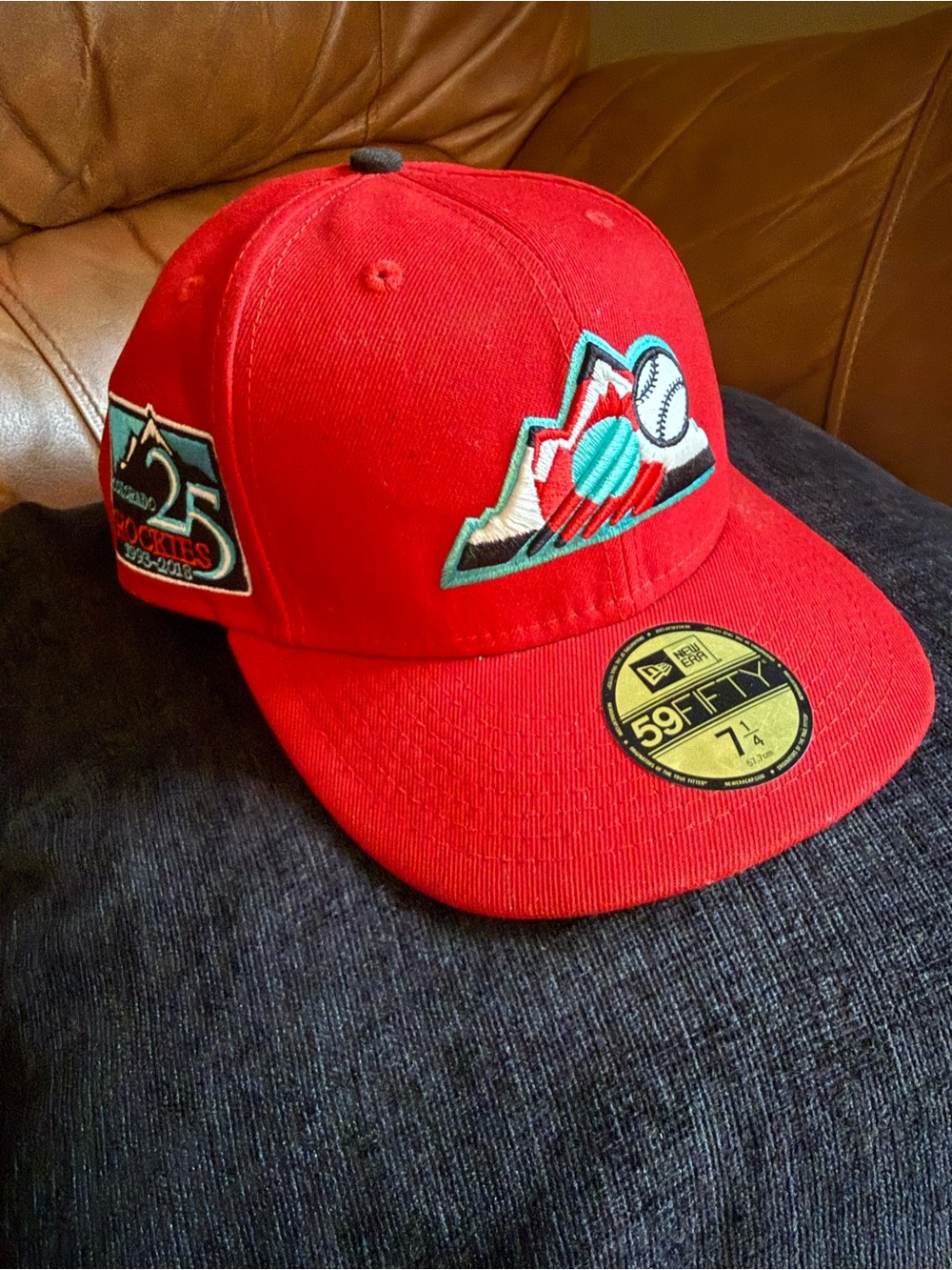 🔥 New Era 59FIFTY Colorado Rockies 25th Ann Fitted Hat Red/Teal 7 1/4• GID!